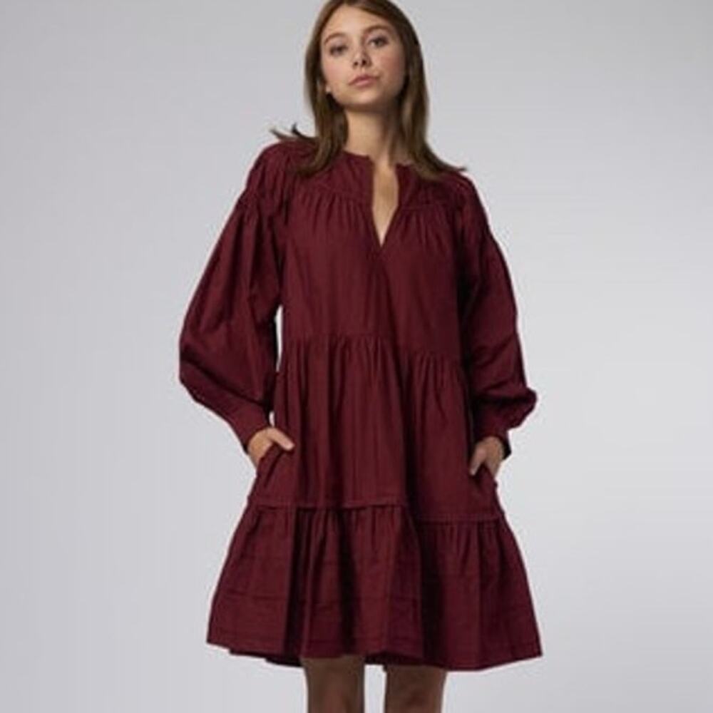 NWOT Ulla Johnson Rosa Drama Cotton Dress Bordeaux